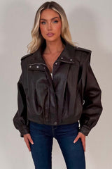 womens long sleeve leather effect bomber jacket zara uk womens 