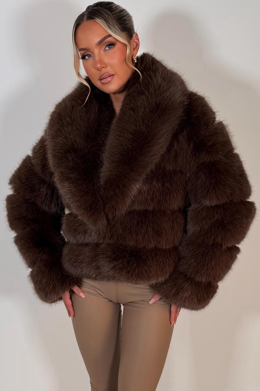 fur collared fur coat womens styledup uk