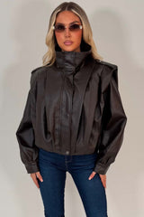 womens funnel neck bomber jacket in faux leather zara uk