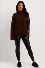 womens contrast stitch oversized knitted jumper