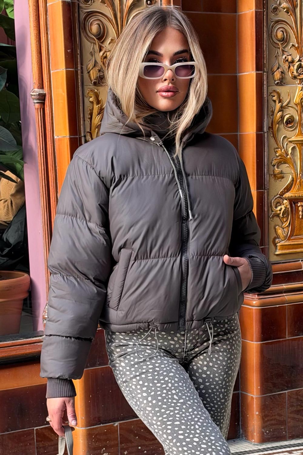 padded puffer hooded winter jacket brown zara uk 