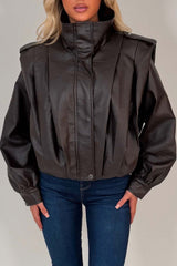 pleated detail shoulder tab faux leather bomber jacket for womens winter outerwear uk styledup
