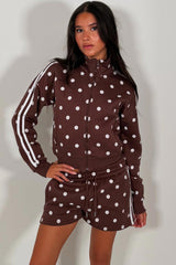 polka dot side stripe funnel neck zip up top and shorts two piece co ord set styledup short tracksuit womens styledup uk