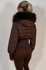 faux fur hood puffer padded jacket womens winter outerwear styledup uk