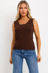 knitted vest top for womens with scalloped neck 