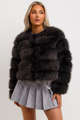 womens grey faux fur bubble coat sale uk