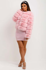 womens baby pink faux fur jacket