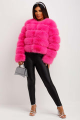 womens bubble fur coat bright pink