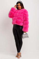 womens faux fur bubble coat cropped