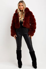 womens faux fur coat with hood big fur panels