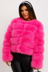 pink crop faux fur coat cropped