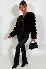 womens fur cardigan with gold buttons 