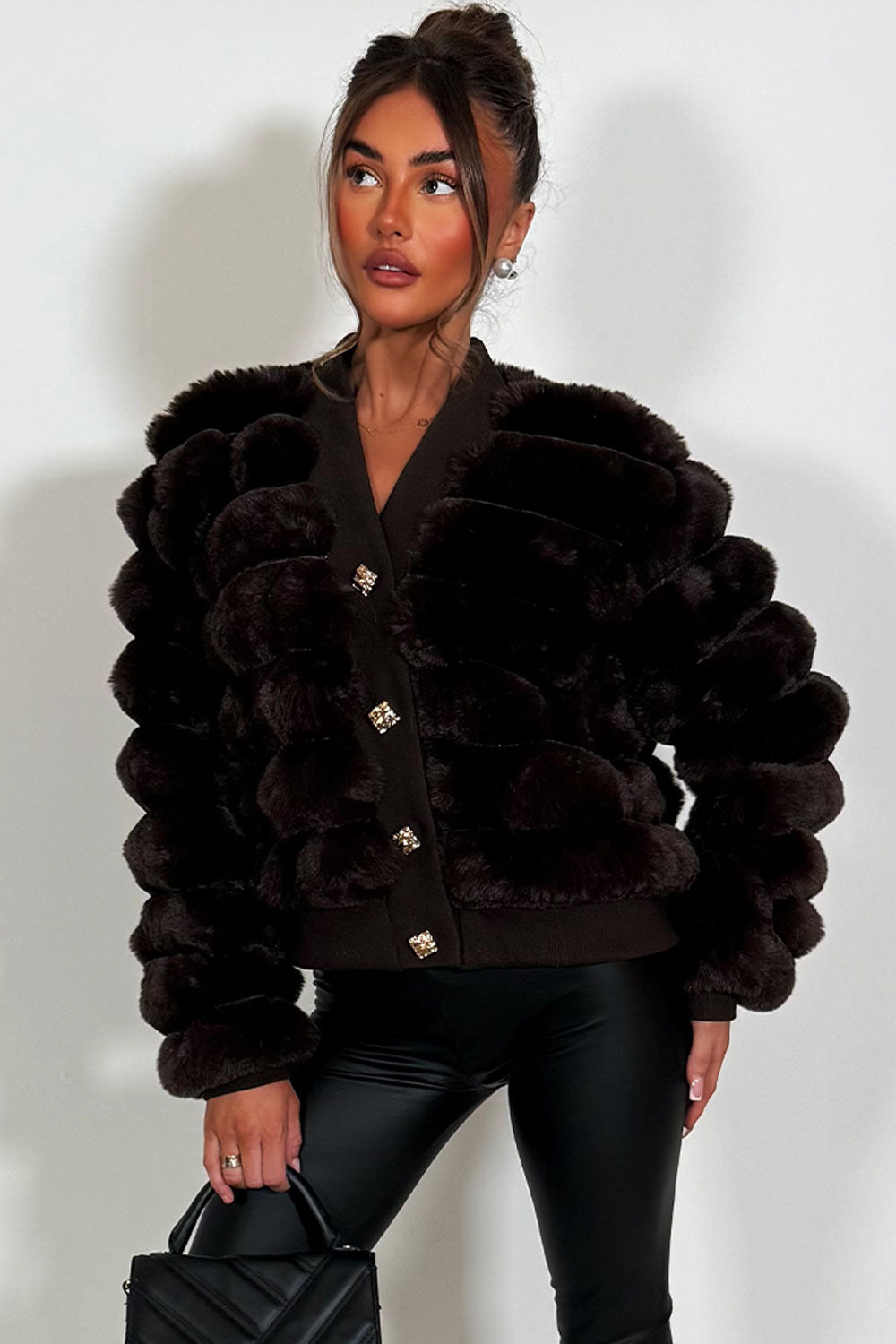 fur cardigan with gold buttons womens styledup