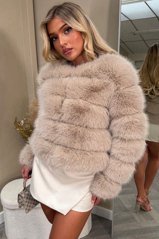 Beige Faux Fur Bubble Coat – Styledup.co.uk