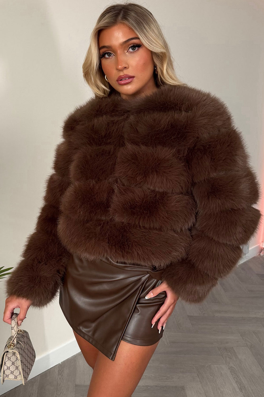 brown faux fur coat uk