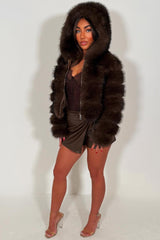 fur jacket with hood brown styledup womens zara uk