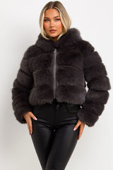 womens short faux fur coat with hood big fur styledup fashion