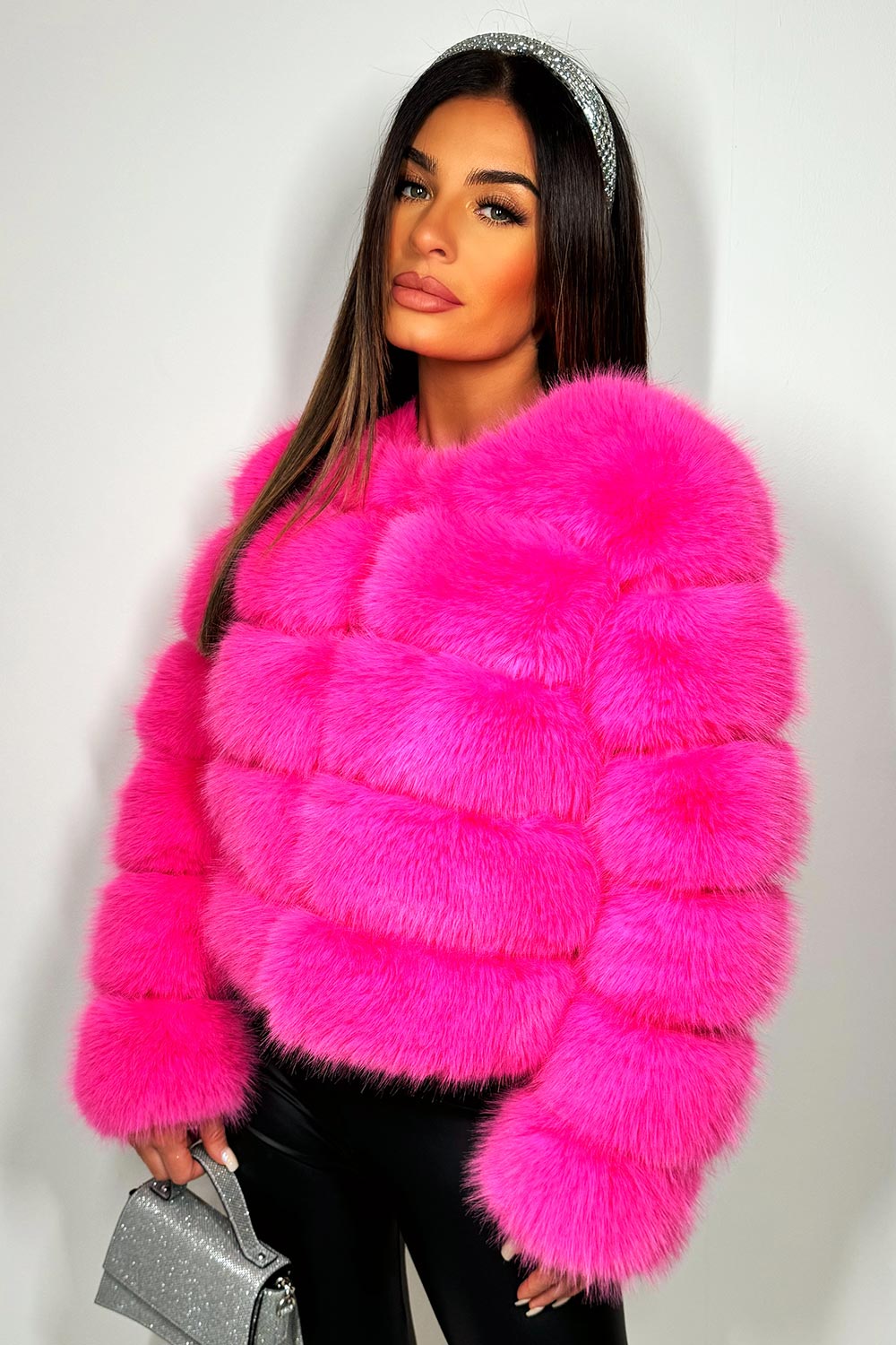 Women's Faux Fur Bubble Coat Bright Pink – Styledup.co.uk