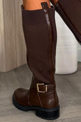 womens brown faux leather knee high Chelsea boots zara uk