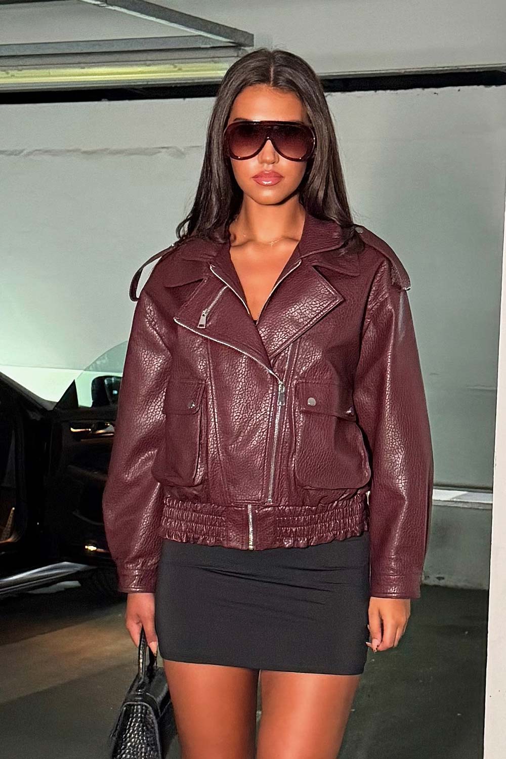 faux leather jacket womens burgundy styledup uk