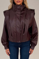womens funnel neck bomber jacket in faux leather burgundy zara uk