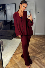 womens knitted cardigan and trousers two piece lounge set styledup