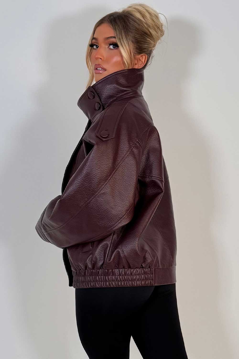 faux leather funnel neck zara jacket styledup uk