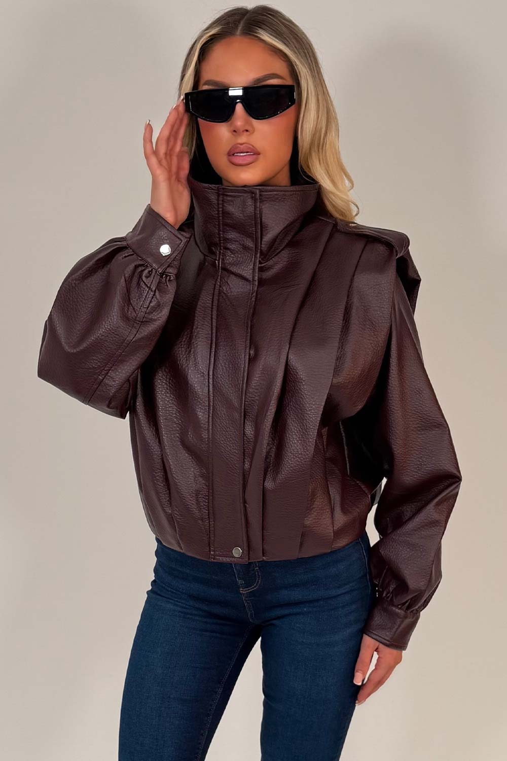 funnel neck faux leather bomber jacket zara womens uk styledup