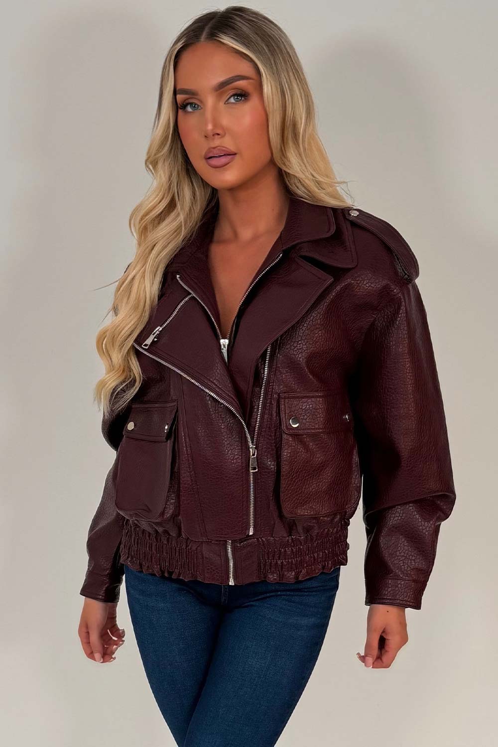 burgundy leather effect jacket zara womens styledup uk