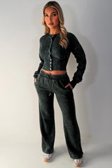 button up crop sweatshirt and wide leg joggers two piece loungewear co ord acid wash set womens styledup