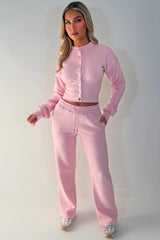 button up crop sweatshirt and wide leg joggers two piece loungewear co ord set womens styledup