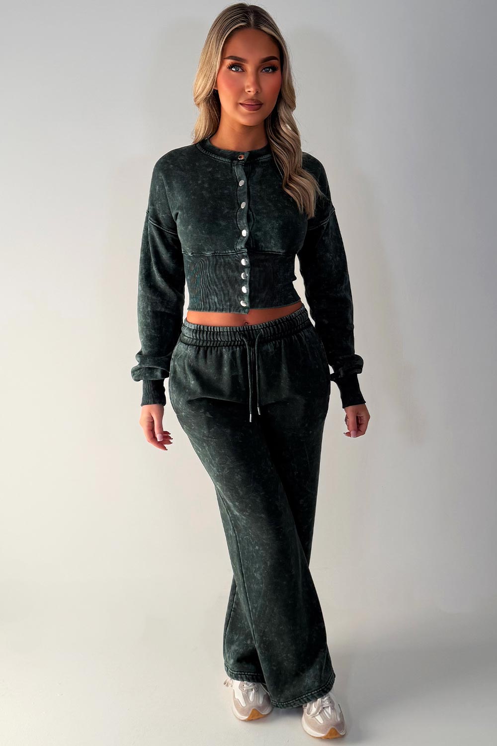 womens button up compress waist crop tracksuit acid wash jade green styledup airport outfit travelling clothes styledup 