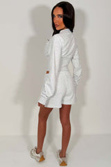 button up compress waist cinched crop corset crop sweatshirt and shorts tracksuit airport outfit co ord whitefox uk