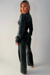 womens button up waist compress crop sweatshirt and joggers loungewear co ord acid wash set styledup casual comfy airport outfit set