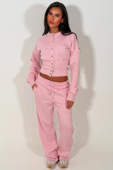 womens button up crop tracksuit baby pink two piece co ord tiktok styledup