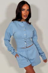 crop corset compress waist sweatshirt and shorts co ord set airport summer holiday outfit set whitefox uk