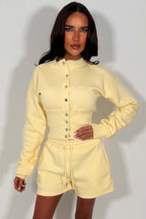 crop corset compress waist sweatshirt and shorts co ord set airport summer holiday outfit set whitefox uk