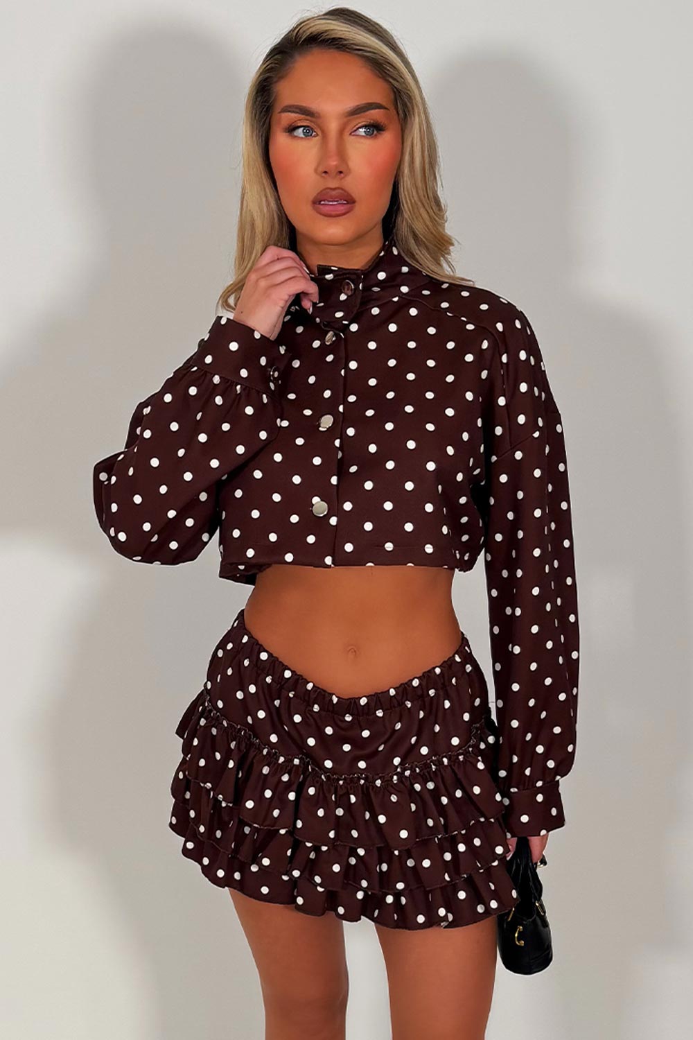 polka dot skort and ruffle frilly skort two piece outfit set going out summer holiday outfit styledup fashion