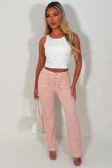 womens high waist wide leg jeans with front patch pockets 5 buttons stretch comfy denim styledup uk 