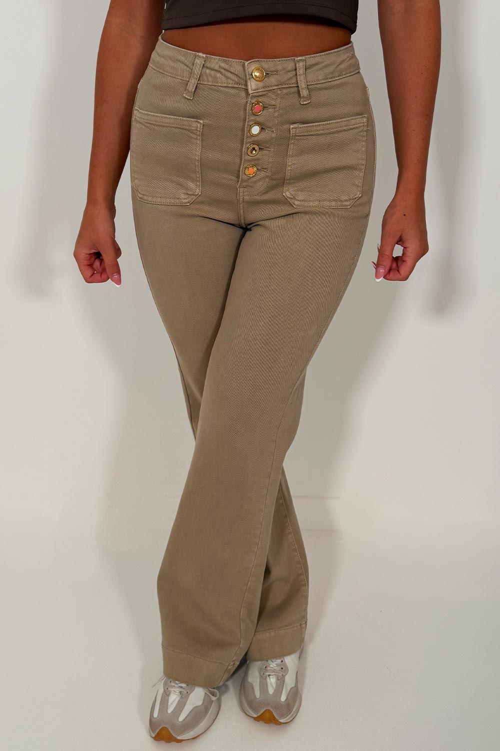 zara womens uk high waist wide leg jeans with front patch pockets 5 buttons stretch  denim styledup uk 