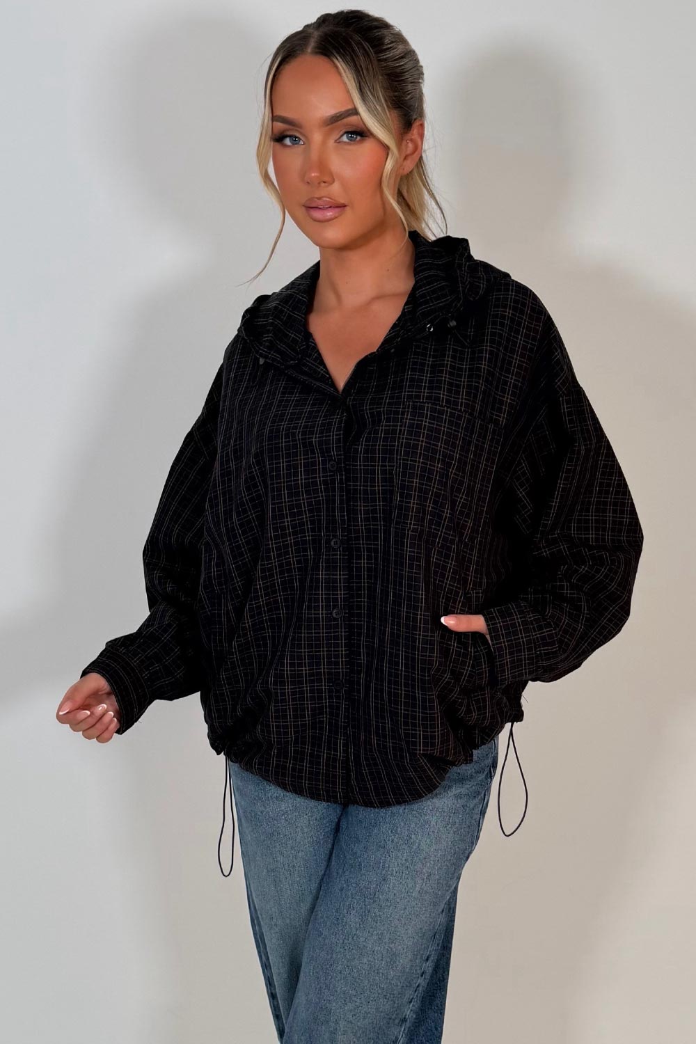 womens checked hooded jacket festival windbreaker styledup uk