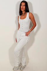 wide leg joggers and ribbed bodysuit top lounge set for womens casual use in grey marl colour styledup 