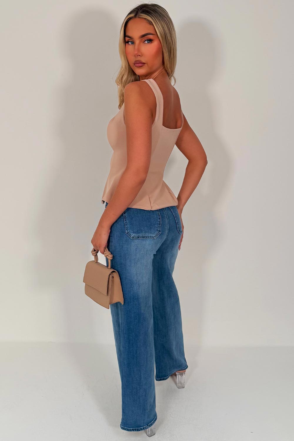 zara womens going out day night occasion top with gold buttons peplum hem styledup