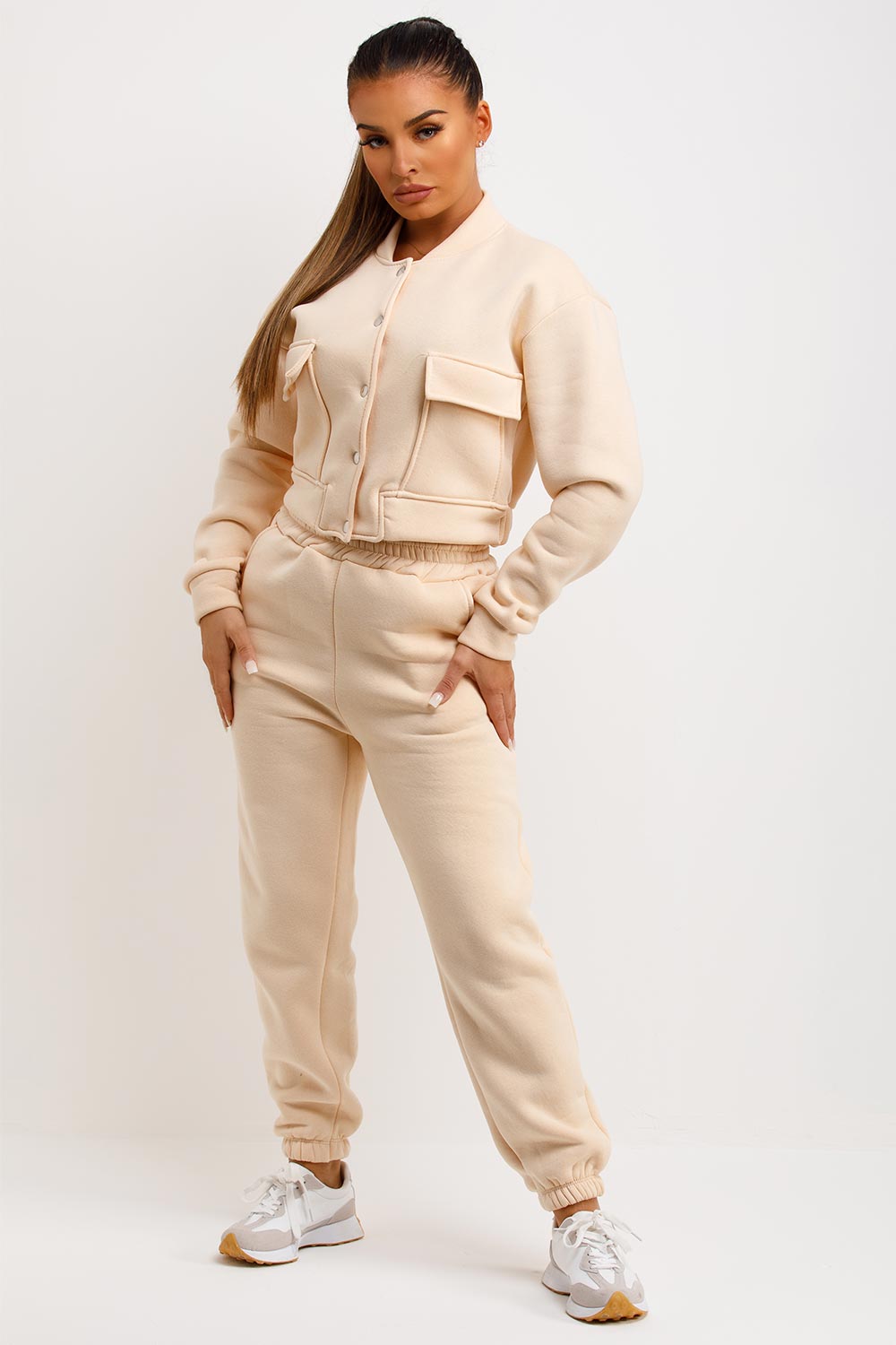 womens bomber jacket and joggers tracksuit co ord set
