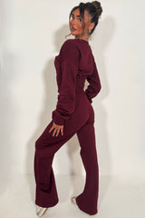 womens button up waist compress crop sweatshirt and joggers loungewear co ord set styledup casual comfy airport outfit set