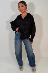womens hooded checked jacket navy styledup uk
