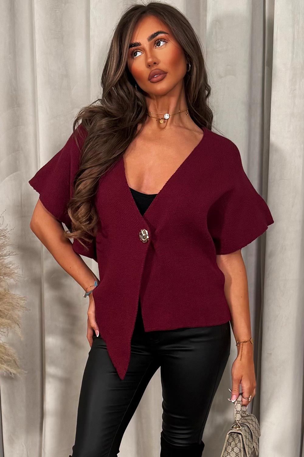 knitted cardigan cape with gold button christmas market outfit womens 