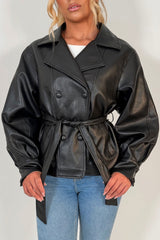 womens faux leather jacket with lapel collar for winter styledup uk