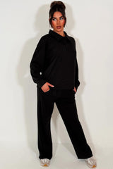 loungewear womens half button up front collared sweatshirt and joggers set airport outfit styledup