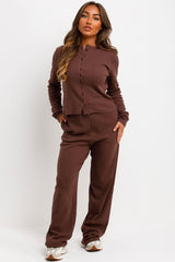 molly mae button up top and trousers loungewear set brown